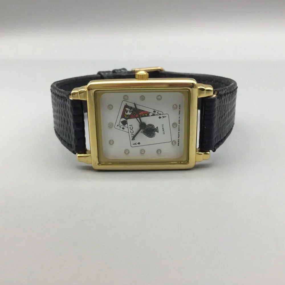 Black Jack Watch 25mm Women Gold Tone Gambling Cards Leather Band New Battery - Picture 5 of 14